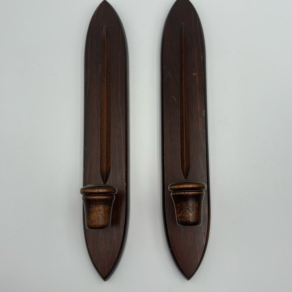 Pair of Vintage Cornwall Wood Products Wall Mounted Wood Candle Holder Sconces